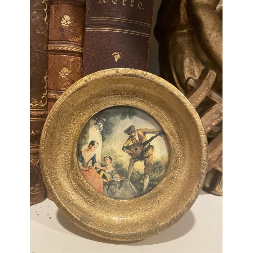 Vtg Italian Florentine Italy Music Lesson Gold Gilt Wood‎ 3" Mini Wall Plaque